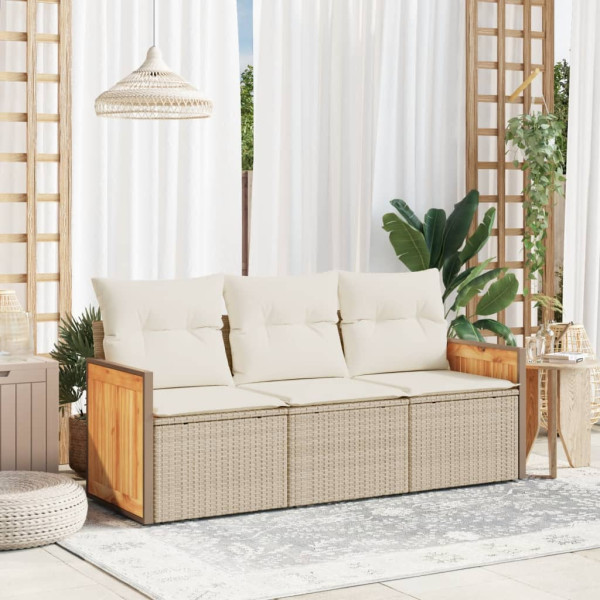 Conjunto de sofás de jardim com almofadas beige 3 pcs ratão PE D