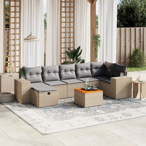 Conjunto de sofás jardim com almofadas beige mistura 8 pzas ratão PE D