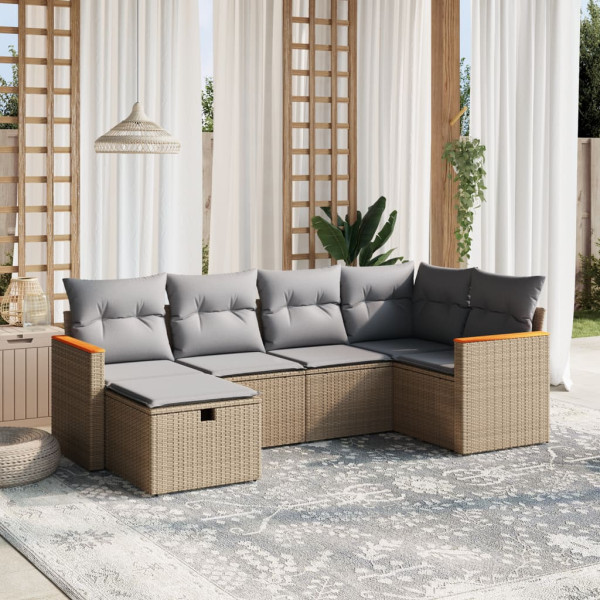 Conjunto de sofás jardim com almofadas beige mistura 6 pzas ratão PE D