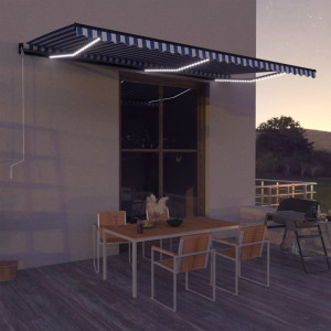 Toldo con LED y sensor de viento azul y blanco 600x300 cm D