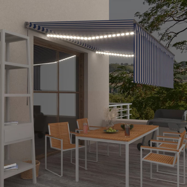 Toldo manual retráctil con persiana y LED azul y blanco 4x3 m D