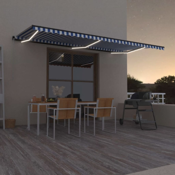 Toldo retrátil manual com luz LED azul e branco 600x350 cm D