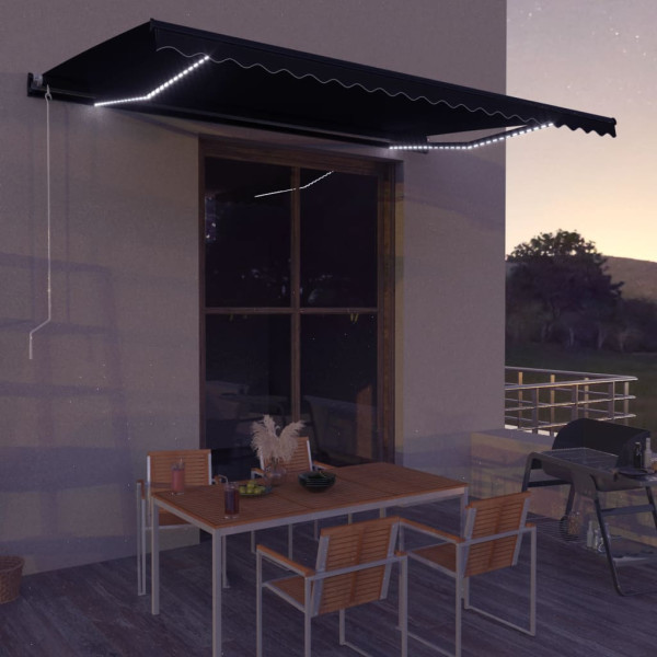 Toldo retrátil manual com luz LED cinza-antracita 600x300 cm D