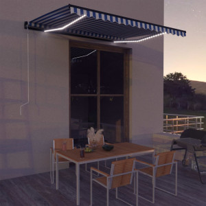 Toldo con LED y sensor de viento azul y blanco 400x300 cm D