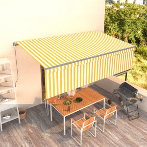 Toldo retráctil manual con persiana amarillo y blanco 5x3 m D