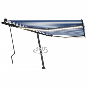 Toldo manual retráctil con LED azul y blanco 400x300 cm D