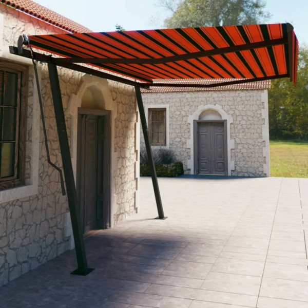 Toldo retrátil manual com postes laranja e marrom 4,5x3 m D