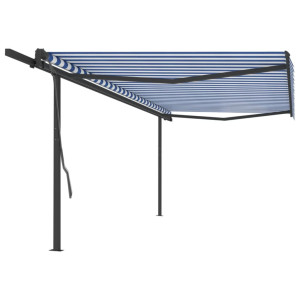 Toldo manual retráctil con postes azul y blanco 5x3 m D