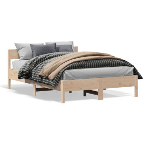 Estructura de cama con cabecero madera maciza pino 120x200 cm D
