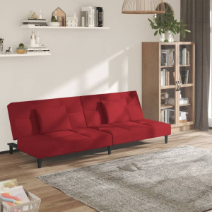 Sofá cama de 2 plazas con dos almohadas terciopelo rojo tinto D