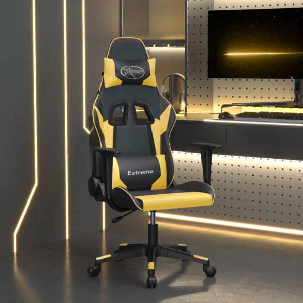 Silla gaming de masaje cuero sintético negro y dorado D