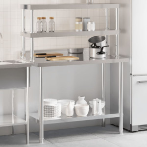 Mesa de trabajo para cocina con estante acero inox 110x55x150cm D