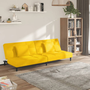 Sofá cama de 2 plazas con dos almohadas terciopelo amarillo D