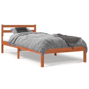 Estructura de cama madera maciza pino marrón cera 100x200 cm D