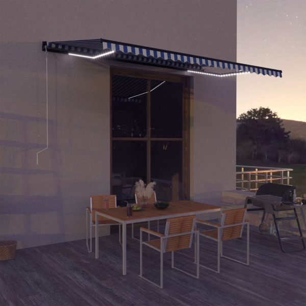 Toldo com LED e sensor de vento azul e branco 500x300 cm D