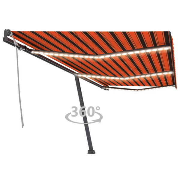 Toldo manual retrátil com luz LED laranja e marrom 600x300 cm D