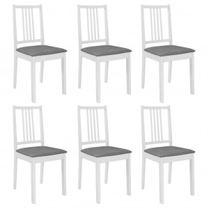 Cadeiras de jantar com almofadas 6 unidades madeira maciça branca D