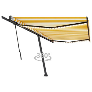 Toldo retráctil manual con luz LED amarillo y blanco 500x350 cm D