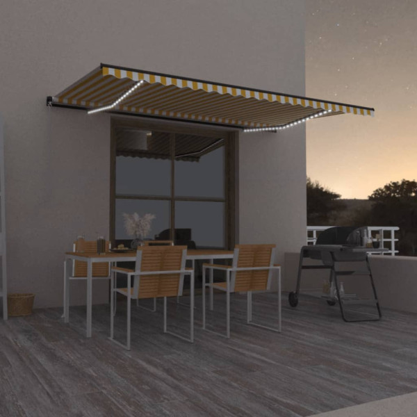 Toldo retrátil manual com luz LED amarela e branca 500x350 cm D