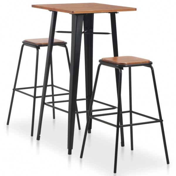 Conjunto de mesa alta y taburetes 3 piezas acero negro y marrón Conjunto de mesa alta y taburetes 3 piezas acero negro y marrón D