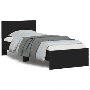 Estructura de cama con cabecero y luces LED negro 90x190 cm D