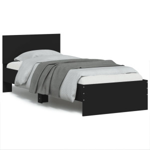 Estructura de cama con cabecero y luces LED negro 75x190 cm D