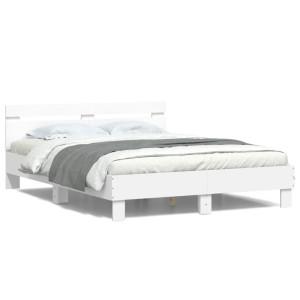 Estructura de cama con cabecero y luces LED blanco 140x190 cm D