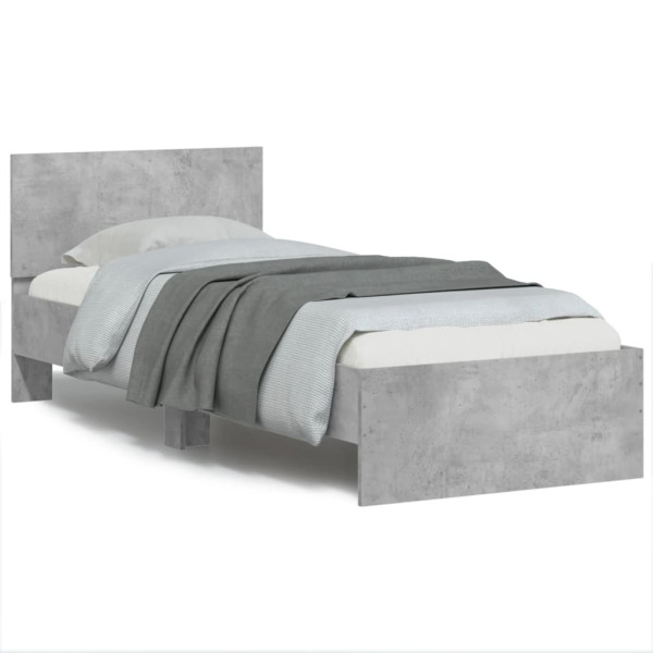 Estrutura da cama cabeceira luzes LED cinza concreto 75x190 cm D