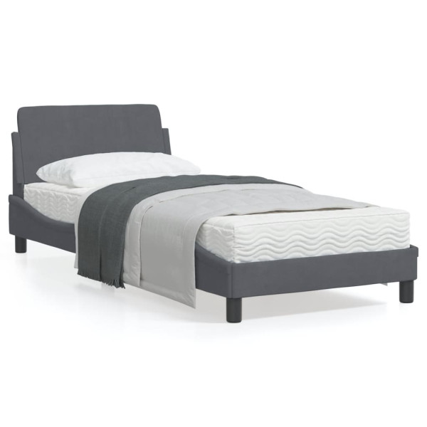 Estrutura de cama com cabeceira veludo cinza escuro 90x200cm D