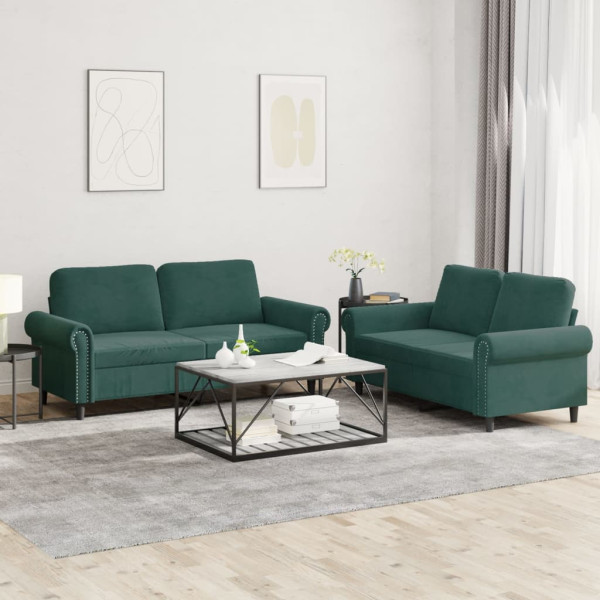 Conjunto de sofás com almofadas 2 peças veludo verde escuro D