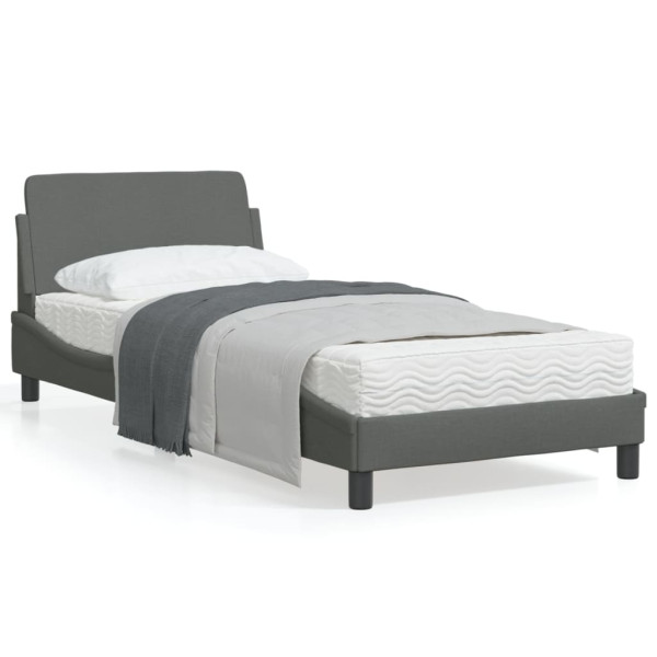 Estrutura de cama com cabeceira de tecido cinza escuro 90x190 cm D