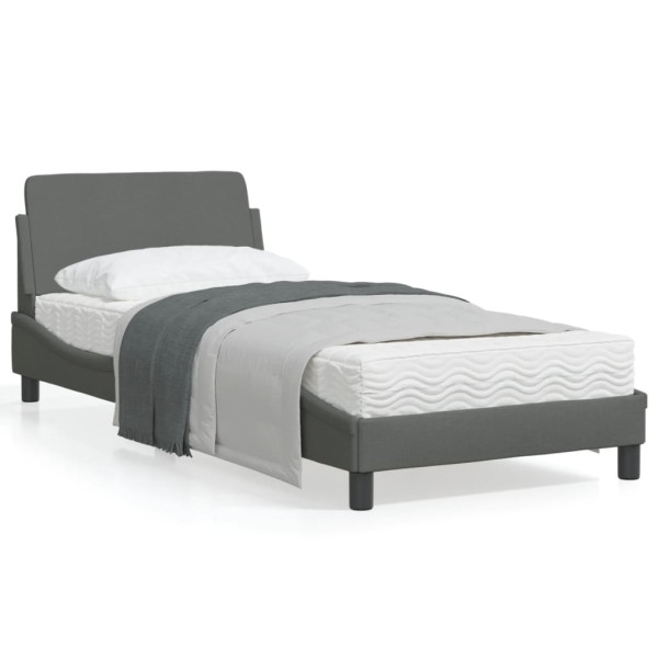 Estructura de cama con cabecero de tela gris oscuro 90x200 cm D