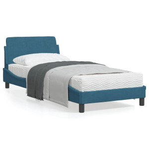 Estructura cama con cabecero terciopelo azul 80x200 cm D
