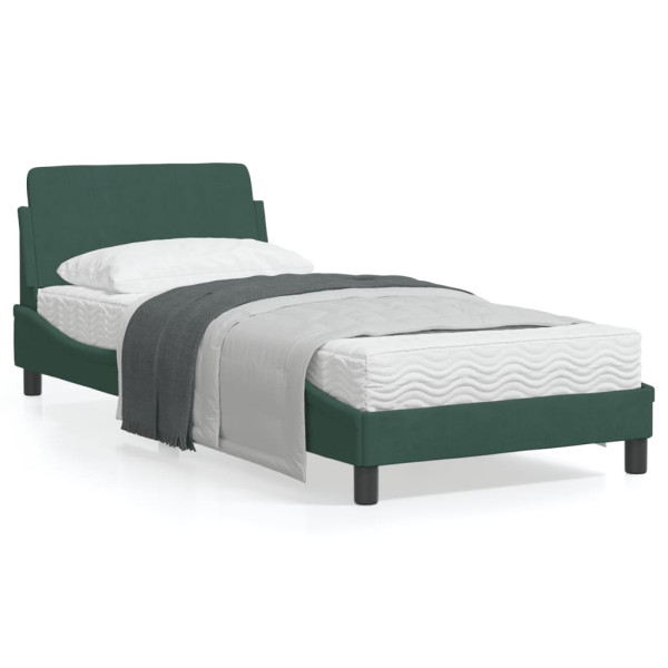 Estrutura da cama com cabeceira de veludo verde escuro 90x190 cm D