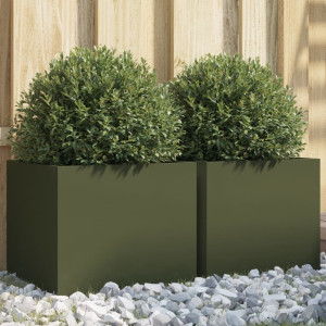 Jardineras 2 uds acero laminado en frío verde oliva 32x30x29 cm D