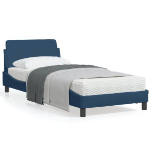 Estructura de cama con cabecero de tela azul 90x190 cm D