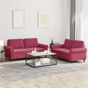 Conjunto de sofás com almofadas 2 peças veludo vermelho vermelho D