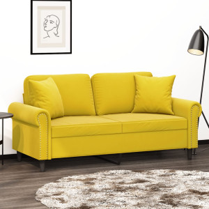 Sofá de 2 lugares com almofadas de veludo amarelo 140 cm D