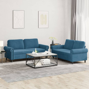 Conjunto de sofás com almofadas 2 peças veludo azul D