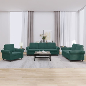 Conjunto de sofá de 3 peças em veludo verde escuro com almofadas D