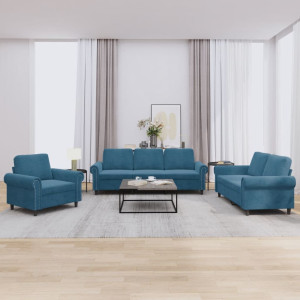 Conjunto de sofás com almofadas 3 peças veludo azul D