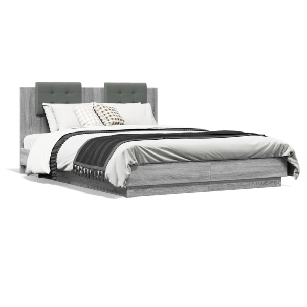Estrutura da cama cabeceira luzes LED cinza Sonoma 120x200 cm D
