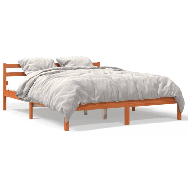 Estructura de cama madera maciza pino marrón cera 160x200 cm D