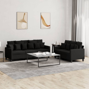 Jogo de sofás com almofadas 2 peças tecidos pretos D