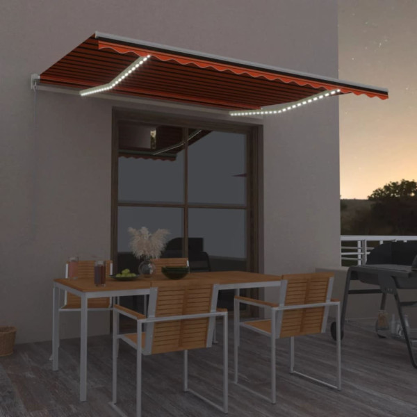 Toldo retrátil manual com LED laranja e marrom 400x300 cm D