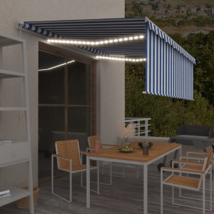 Toldo retráctil manual con persiana y LED azul y blanco 4x3 m D