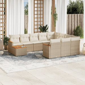 Set de sofás de jardín 11pzas con cojines ratán sintético beige D