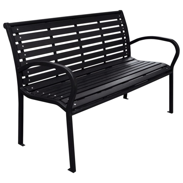 Banco de jardim de aço e WPC preto 116 cm D