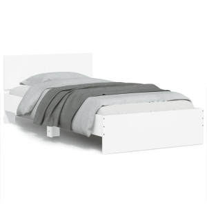 Estructura de cama con cabecero y luces LED blanco 100x200 cm D