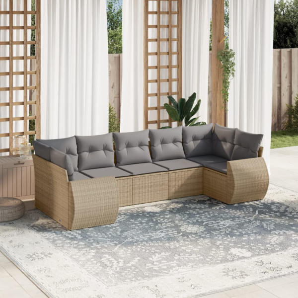 Set de sofás de jardim 7 peças e almofadas ratão sintético beige D